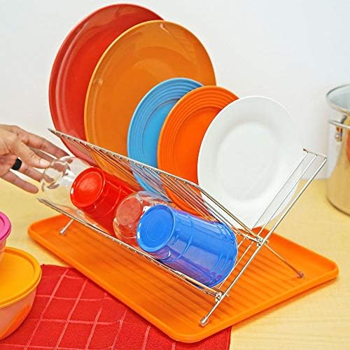 Решетката за сушење на садови w/ преклопување, портокалова - јужна домашна храна - Сет за чистење кујнски прибор за чинии, чинии, чаши