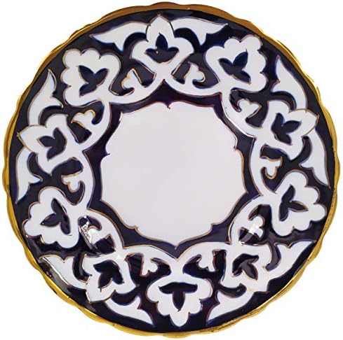 Популарна сина узбекик памучна шема керамичка плоча 7 инчи Узбекистан керамика Пахта wallидна уметност + бесплатни популарни узбекични рецепти