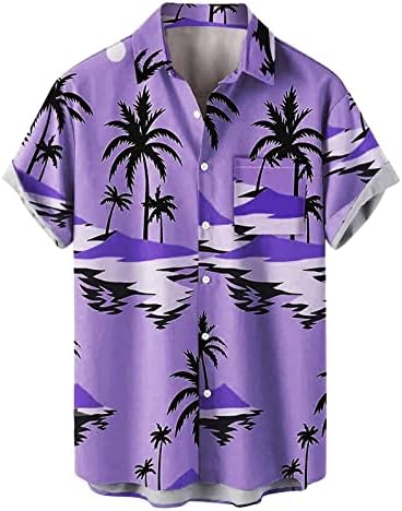 Копче за кошули на Хавајски кошули на ЗДДО надолу со кратки ракави лето Хаваи дрво печатење опуштена вклопена кошула гроздобер Алоха плажа врвови