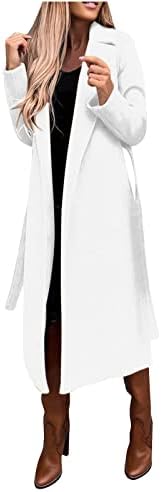 Женски faux волна палто блуза случајна тенки палта ровови долги јакни дами тенок долг појас жени прстен мајстор јакна врвот