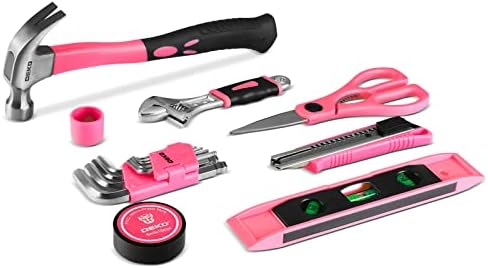 Комплет за розови алатки Декопро, комплет за розови алатки од 180 парчиња за жени, комплет за алатки за поправка на домови со широка торба