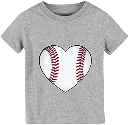 Летна цврста боја Бејзбол срцев цртан филм за печатење момчиња и девојчиња врвови со кратки ракави маици за момчиња и облека за момчиња