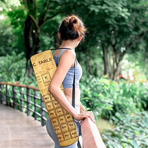 Носач на торбички за јога мат со прилагодлива лента за рамо, гроздобер периодична табела на елементите, 6,7х33.9in/17x86 см вежба јога