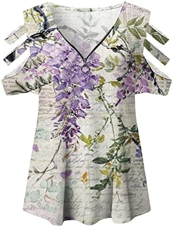 Femaleенска облека со кратки ракави со кратки ракави памук патент горе маичка есен лето V вратот за дама Q4 Q4