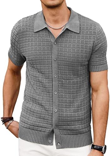 ПЈ Пол onesонс Менс дише плетење Поло кошули со текстура со кратки ракави голф -маици