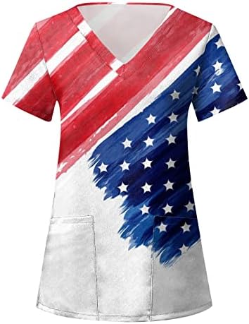 4 јули блуза За Жени Знаме На Сад Летни Маици Со Кратки Ракави Со Врат Кошули со 2 Џебови Смешна Празнична Секојдневна Работна Облека