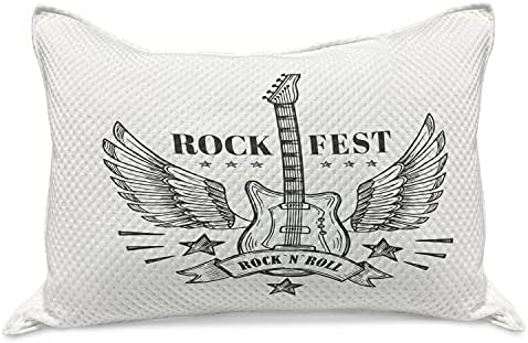 Амбезон Рок и ролна плетена ватенка Pemowcover, Модел на дизајн на рок фестивал со крилеста гитара и starsвезди, стандардна покривка за перница со големина на кралот за спа