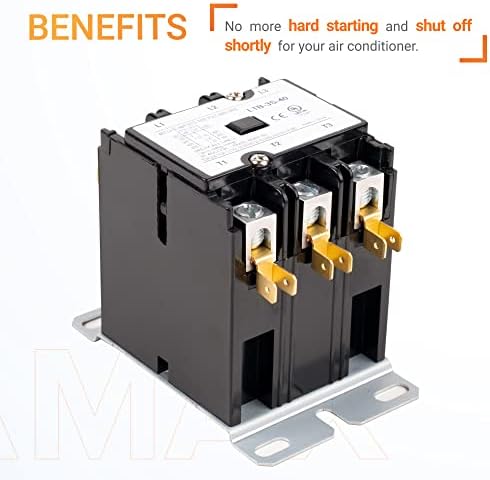 Canamax Premium 3 Pole Contactor 40 Amp 120Vac Coil точно вклопување со релеи, климатик, топлинска пумпа, системи за ладење