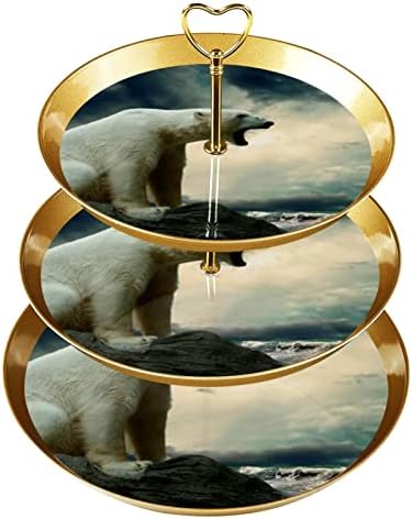 Држач за држач за штанд со чаша пластична десерт штанд со торта 3 нивоа за сервис за приказ на штанд, поларна мечка животно