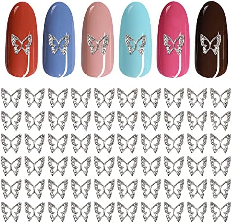 3Д привлечни нокти на пеперутка, 60 парчиња 3Д привлечни пеперутки за нокти, метални легури пеперутки за нокти за нокти Дизајн на скапоцени