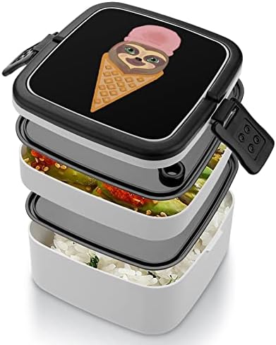 Мрзлив Сладолед Бенто Кутија Двослоен Се-Во-Едно Редење Контејнер За Ручек Со Лажица За Пикник Работа Патување