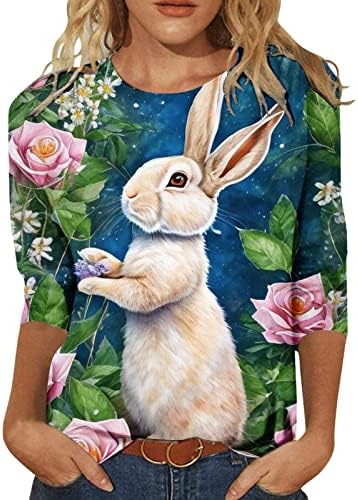 Велигденски кошули за жени 3/4 ракави врвови на обични кошули за вратот на печатење
