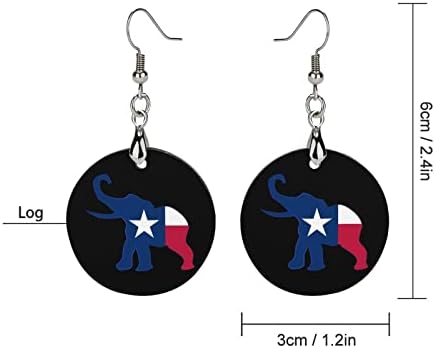 Тексас знаме слон дрвени обетки тркалезни приврзоци Дангл ушни куки накит за жени