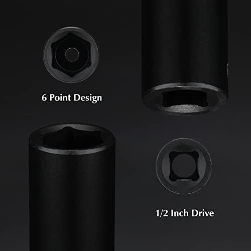 Ementol 11pcs 1/2 инчен погон за длабоко влијание на приклучокот, метрика, 6-поени, CR-V, 11 парчиња 1/2 Д-р Deep Socket Set, 10mm-24mm