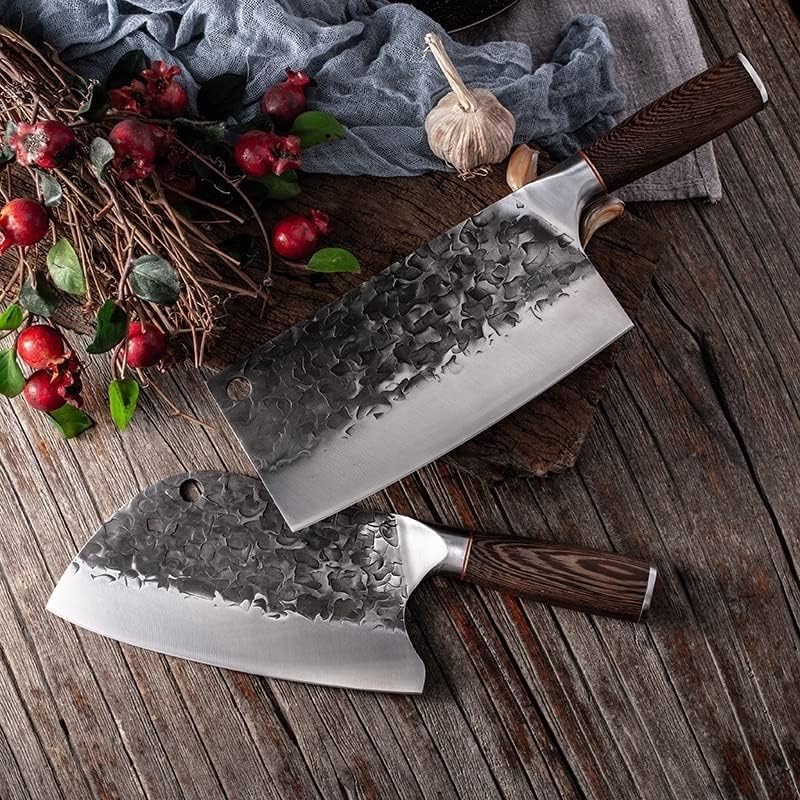 Гумија кујнски нож комплети, 2 парчиња традиционална рака фалсификувана кујна нож од не'рѓосувачки челик готвач за готвење нож за готвење