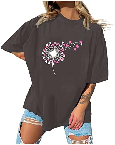 Денот на в Valentубените кошула за жени Симпатична глуварче маица loveубов срцеви печатени кошули лабава графички маички за