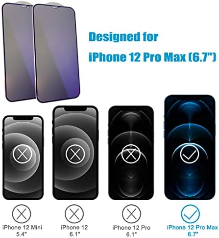 SOOPUR 2-Пакет Компатибилен со iPhone 12 Pro Max 6.7 Анти Сина Светлина Заштитник На Екранот За Приватност, 9H Супер Цврстина Отпорен На