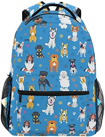 Oarencol симпатична цртана кучиња шепа од кучиња, сино печатење ранец, куќиште за книги за дневно училиште, колеџ торба за женски