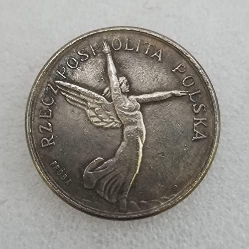 Антички занаети Полска 1927 година Месинг Сребрена старо сребрена долар Сребрена рунда надворешна трговија 2473