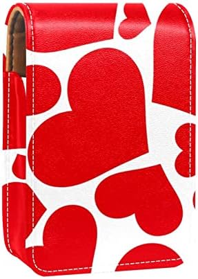 Мини Кармин Случај Црвена Љубов Срце Во Бела Позадина Кармин Организатор Со Огледало Копче Затворање Шминка Носителот Патување Кожа Козметичка