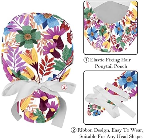 Шарено цветно работно капаче со копче и џемпери, 2 парчиња за еднократна употреба на хируршка хирургија, држач за конска опашка, мулти -боја