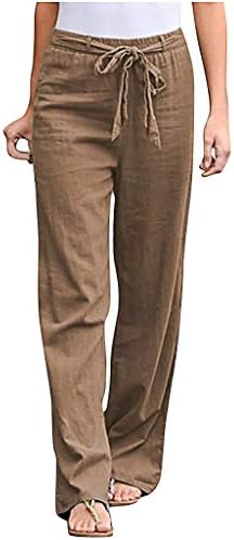 Цврсти права ленти панталони половината Долга жени обични еластични памучни панталони панталони за постелнина за жени