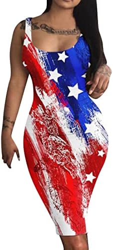 4 јули Секси Фустани За Жени Бодикон Летен Мини Фустан Американско Знаме Ками Фустан За Коктел Со Врат Без Ракави