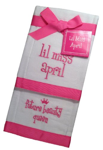 Лил Мис Април идна убавина кралица Бебе Бурп БИБ Платно памучна крпа - Сет од 2