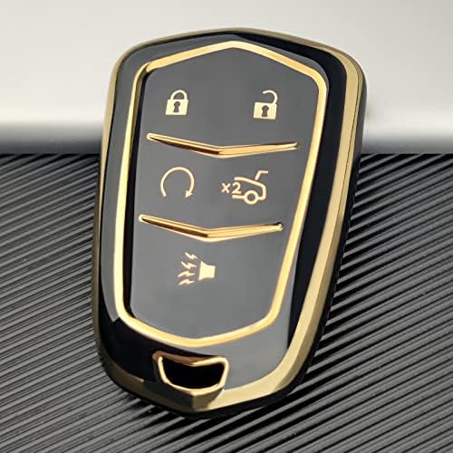 Олен клуч на капакот на клучот со прстен на клучот, погоден за Cadillac ATS CTS CT6 SRX STS XT5 XTS, целосна заштита мек TPU копче