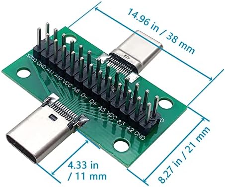 Minidodoca 2 PCS USB 3.1 Type-C машки до женски тест табла со PCB табла 24 пинови 2,54 mm двострана приклучок со конектор за
