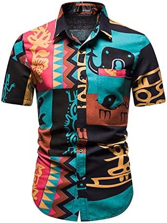 Bmisegm летни кошули за мажи мажи 3Д дигитално печатење џеб тока лаппел кошула со кратки ракави маички кошула