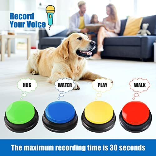 Копчиња за кучиња Perfekt за комуникација, сет на копче за разговор за кучиња, копче што може да се снима, 4 пакет за обука за домашни