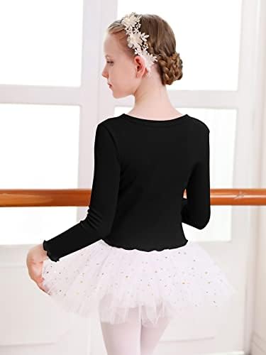 Балет со долг ракав завиткан од врвни девојки танцувајте врвен плетен балет џемпер пуловер топло танцување облеки розово црно 2Т-9 години