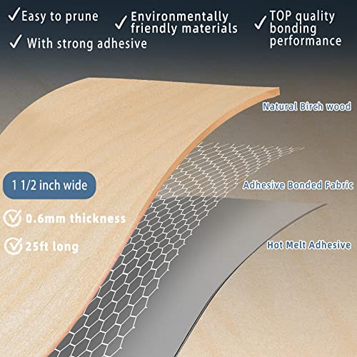 Здружение на зим Бреза Еџ, 1 1/2 инчи x 25ft ролна на фурнир раб -лента -преполн флексибилен, вистински опсег за дрвени ленти за обновување