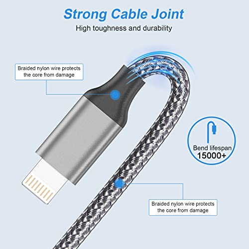 5pack 1ft+3ft+3ft+5ft+5ft iphone Chable Calger Cable MFI Сертифициран молња кабел Брзо полнење Најлон плетенка компатибилен со iPhone