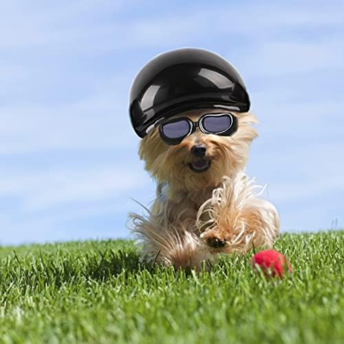 Сет на кациги и очила за миленичиња Хакрахо, 2 парчиња шлем за моторцикли со црно кучиња и очила за сонце за сонце за домашно милениче
