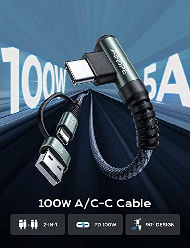 Ainope 2 пакет Брз мини полнач за автомобили + 100W USB Type C кабел Брзо полнење 10ft
