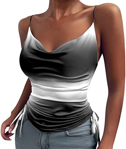 MFNDVD женски обичен резервоар врвот со моден печатен блуза со лесна маица без ракави без ракави, длабоки V вратот на вратот