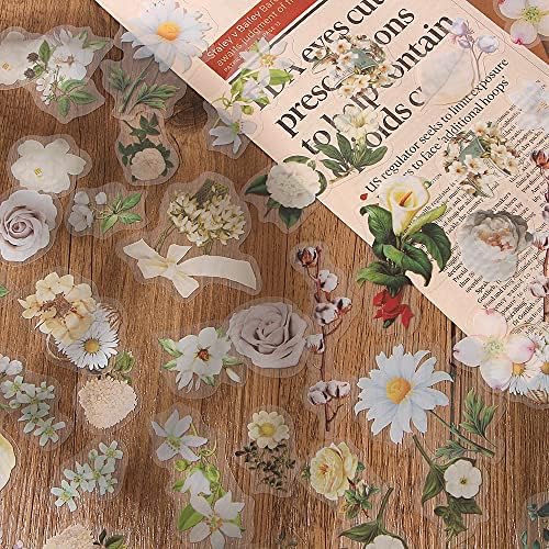 Dayup Гроздобер природни цвеќиња остава налепници, 100 парчиња цветни декоративни налепници за растенија, ретро декорации лепила на акварел естетски