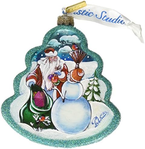 Дедо Мраз со дрво од снешко, сценско стакло украс од G.Debrekht 762-011