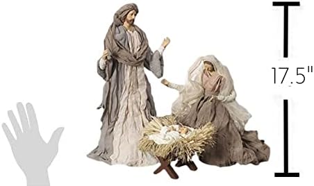 Голем сет за Божиќно раѓање на Светиот Семејство, 3 парчиња, високи 17,5 инчи, ткаенина и смола