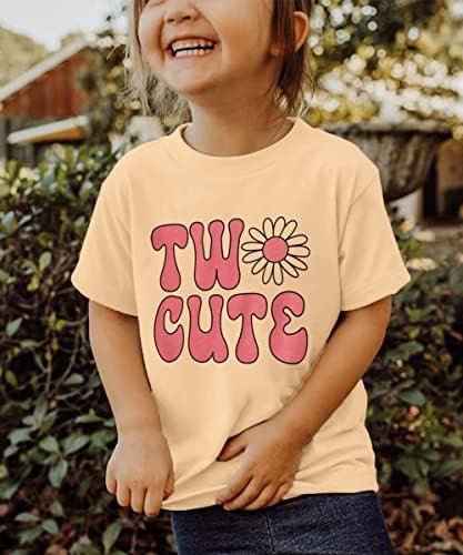 2 -ри роденден Девојче кошула смешна две симпатична буква печатена маица 2 годишна втора сончогледна графичка облека за роденденски