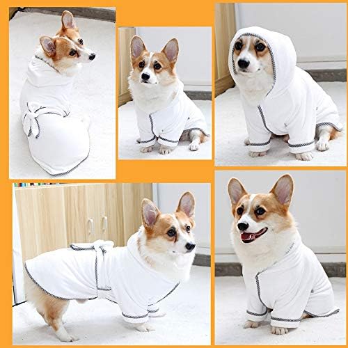 Донгкер кучиња бањарка, кученца облечена во качулка со пешкири за сушење на кучиња, пешкир за сушење кучиња со појас на половината за мачка мачка со средно кучиња
