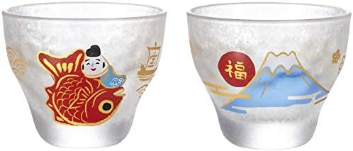 Aderia S-6286 Sake Cup Medeta Mono Daichichi Pare Set, Met Sea Bream/Mt. Фуџи 3.1 ФЛ Оз, чаша од уста/стакло, направено во Јапонија, вклучена кутија за подароци, подарок за роденден
