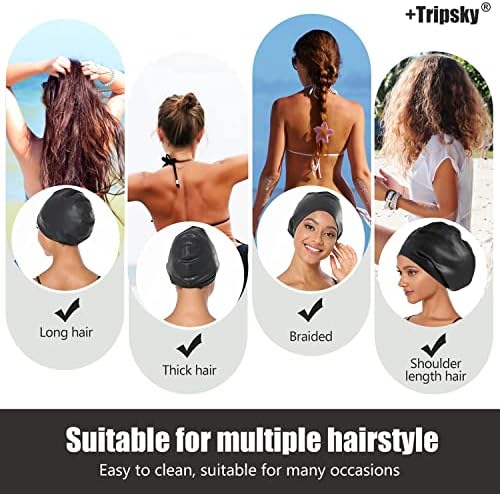 Tripsky Екстра големо капаче за пливање за жени мажи, водоотпорни силиконски капачиња за пливање идеални за долга коса, густа кадрава коса