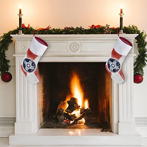 Знаме на Вишита Канзас Божиќно порибување чорапи печати Божиќни дрво украси за камин