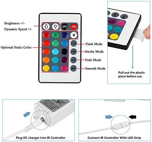 Контролер за далечински управувач на LED LED LED лента за LED и 3 пински LED лента конектор, 24 клуч IR далечински затемнувач за 12V