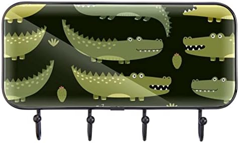 Симпатична Зелена Гатор Крокодил Шема Печатење Палто Решетката Ѕид Монтирање, Влезот Палто Решетката со 4 Кука За Капут Капа Пешкир Чанта