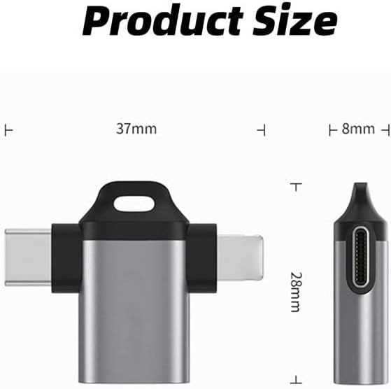 Преносен 2-во-1 USB женски адаптер за молња машки и USB-C машки OTG адаптер компатибилен со Yubikey, Apple iPhone, iPad, Mac,