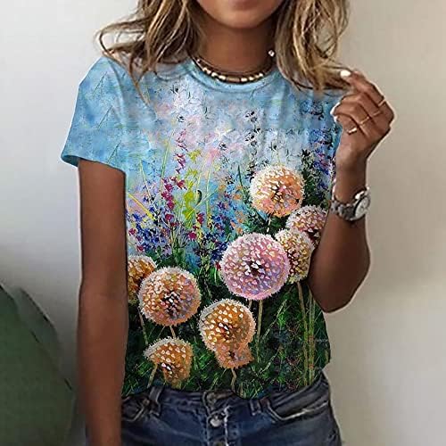 Графичка маица за печатење на сончоглед, за жени со кратки ракави, врвови на гроздобер лето лесна лабава фитнес блуза